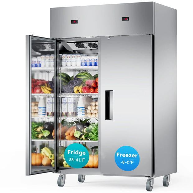 48" W Commercial Refrigerator Freezer Combo 2 Temperature Zones 38 Cu.ft Industrial Fridge and Freezer Combo 8 Adjustable Shelve