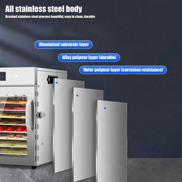 6/8 Trays Food Dehydrator Stainless Steel Machine 400W Household vegables Fruit Freeze Dryer With Timer LED intelligence