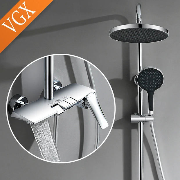 VGX Shower System Set Gold Bathroom Shower Head Set Luxury Shower Faucet Set 3-way Rainfall Shower Mixer Crane Black Grey Chrome