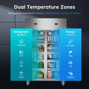 48" W Commercial Refrigerator Freezer Combo 2 Temperature Zones 38 Cu.ft Industrial Fridge and Freezer Combo 8 Adjustable Shelve