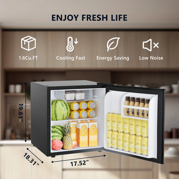 SIMZLIFE 1.7 Cu.Ft Mini Fridge with Freezer Reversible Single Door Compact Refrigerator Adjustable Fridge for Bedroom Office Bar