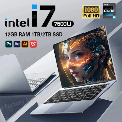 2025 Ultra Slim i7 Laptop Computer PC 14.1" intel Core i7-7500U Laptops 12GB RAM 1TB 2TB SSD Portable Laptop Notebook Windows 11