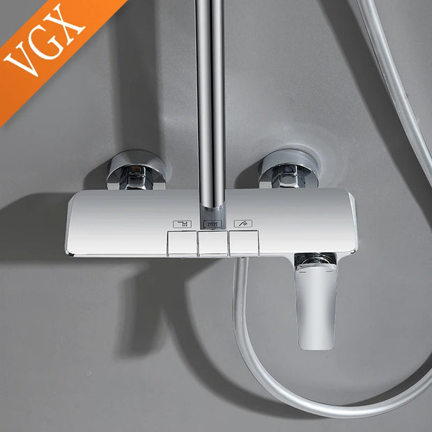 VGX Shower System Set Gold Bathroom Shower Head Set Luxury Shower Faucet Set 3-way Rainfall Shower Mixer Crane Black Grey Chrome