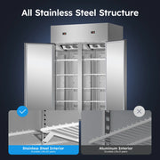 48" W Commercial Refrigerator Freezer Combo 2 Temperature Zones 38 Cu.ft Industrial Fridge and Freezer Combo 8 Adjustable Shelve
