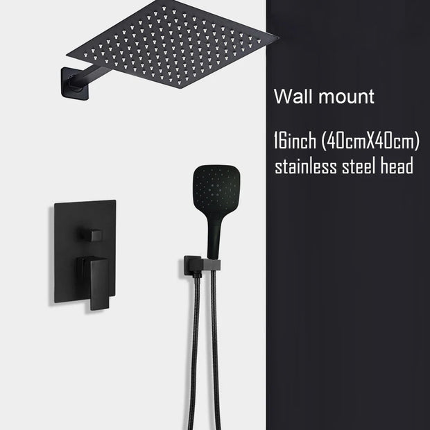 Black Shower Set Wall Mounted Shower Faucet Mixer 8inch to16inch Rainfall Bathroom Shower Tap with Handshower Rotate Bath Spout