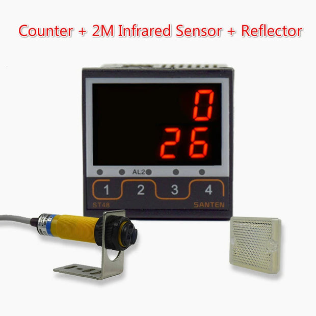 4 Digit Intelligent Industrial Counter Electronic Digital Display Running Water Conveyor Belt Counting Infrared Automatic Sensor