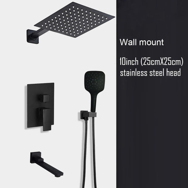 Black Shower Set Wall Mounted Shower Faucet Mixer 8inch to16inch Rainfall Bathroom Shower Tap with Handshower Rotate Bath Spout