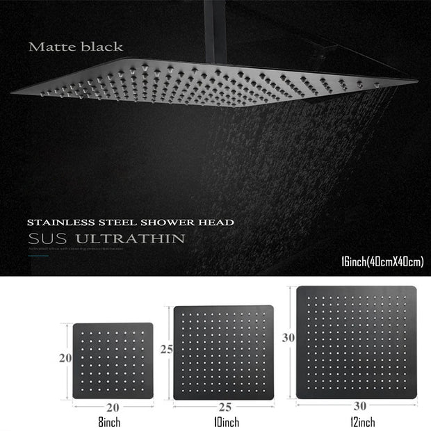 Black Shower Set Wall Mounted Shower Faucet Mixer 8inch to16inch Rainfall Bathroom Shower Tap with Handshower Rotate Bath Spout