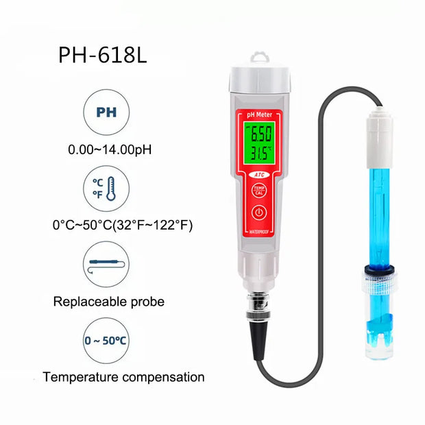 Digital 2 in1 PH Temperature Water Quality Tester Backlight Hydroponics PH Meter for Swimming Pool Aquarium Measuring Instrument
