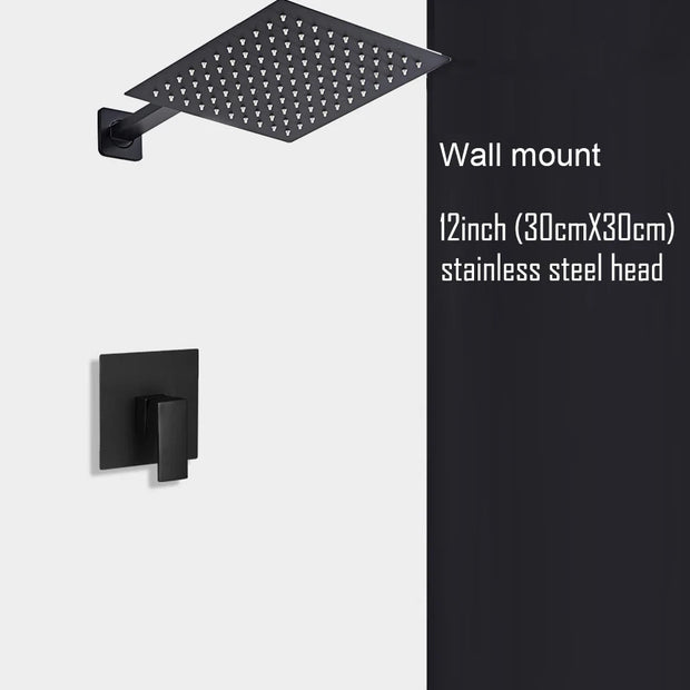 Black Shower Set Wall Mounted Shower Faucet Mixer 8inch to16inch Rainfall Bathroom Shower Tap with Handshower Rotate Bath Spout