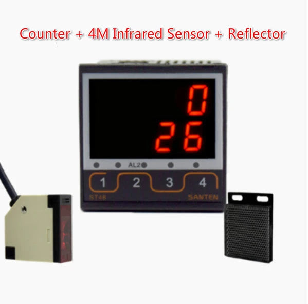 4 Digit Intelligent Industrial Counter Electronic Digital Display Running Water Conveyor Belt Counting Infrared Automatic Sensor