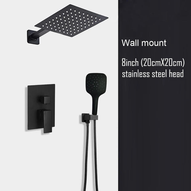 Black Shower Set Wall Mounted Shower Faucet Mixer 8inch to16inch Rainfall Bathroom Shower Tap with Handshower Rotate Bath Spout