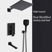 Black Shower Set Wall Mounted Shower Faucet Mixer 8inch to16inch Rainfall Bathroom Shower Tap with Handshower Rotate Bath Spout