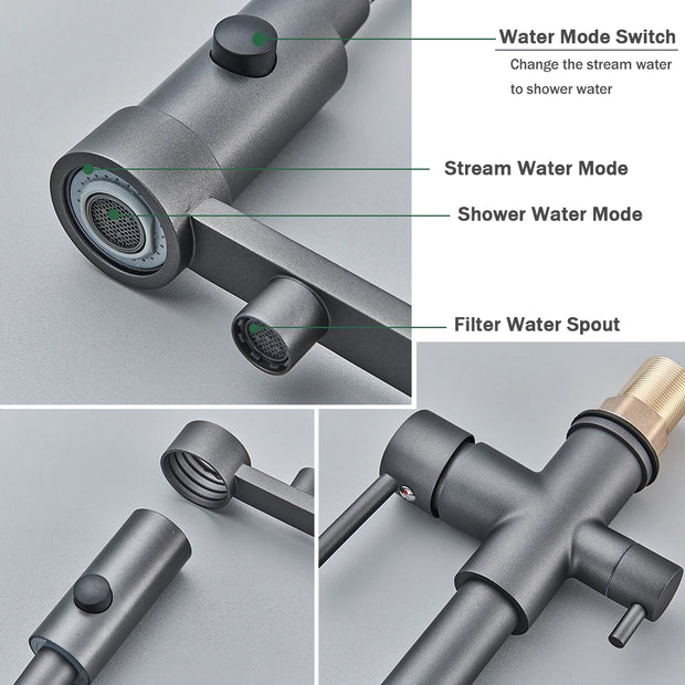 Pull Down Filter Kitchen Faucet 3 Ways Drinking Pure Water Faucets Brass 360° Flexible Purification Water Mixer Tap