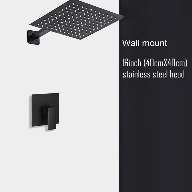 Black Shower Set Wall Mounted Shower Faucet Mixer 8inch to16inch Rainfall Bathroom Shower Tap with Handshower Rotate Bath Spout