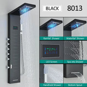 LED Shower Panel Tower System Rain Waterfall Shower Column Hydroelectricity LCD Display With Massage Body Spa Bath Shower Faucet