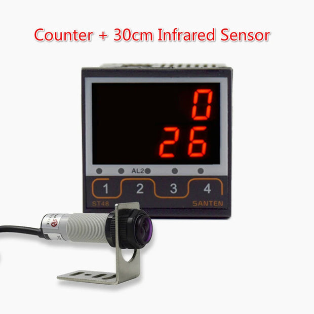 4 Digit Intelligent Industrial Counter Electronic Digital Display Running Water Conveyor Belt Counting Infrared Automatic Sensor
