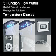 LED Shower Panel Waterfall Rain Shower Faucet Set SPA Massage Jet Bath Shower Column Temperature Display Mixer Tap Tower