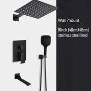 Black Shower Set Wall Mounted Shower Faucet Mixer 8inch to16inch Rainfall Bathroom Shower Tap with Handshower Rotate Bath Spout