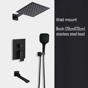 Black Shower Set Wall Mounted Shower Faucet Mixer 8inch to16inch Rainfall Bathroom Shower Tap with Handshower Rotate Bath Spout