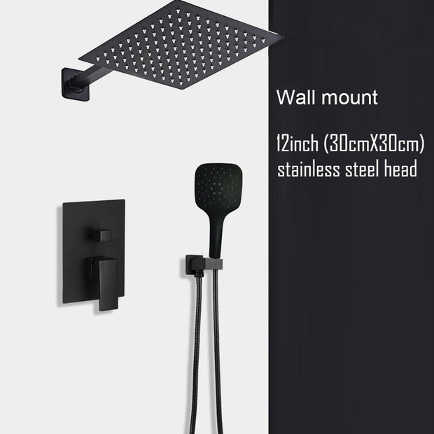 Black Shower Set Wall Mounted Shower Faucet Mixer 8inch to16inch Rainfall Bathroom Shower Tap with Handshower Rotate Bath Spout