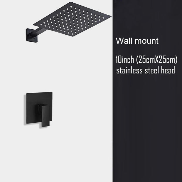 Black Shower Set Wall Mounted Shower Faucet Mixer 8inch to16inch Rainfall Bathroom Shower Tap with Handshower Rotate Bath Spout