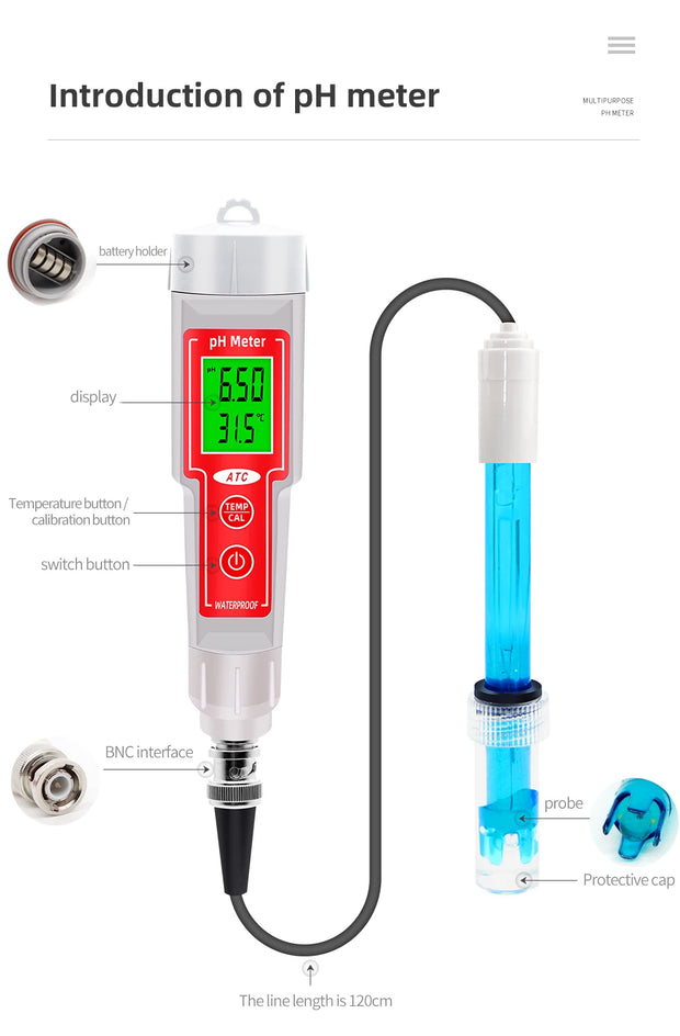 Digital 2 in1 PH Temperature Water Quality Tester Backlight Hydroponics PH Meter for Swimming Pool Aquarium Measuring Instrument