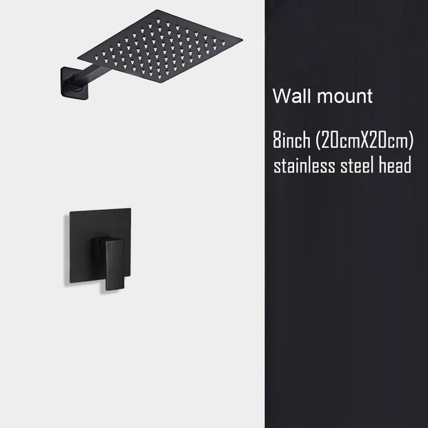 Black Shower Set Wall Mounted Shower Faucet Mixer 8inch to16inch Rainfall Bathroom Shower Tap with Handshower Rotate Bath Spout