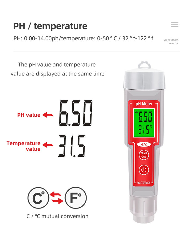 Digital 2 in1 PH Temperature Water Quality Tester Backlight Hydroponics PH Meter for Swimming Pool Aquarium Measuring Instrument