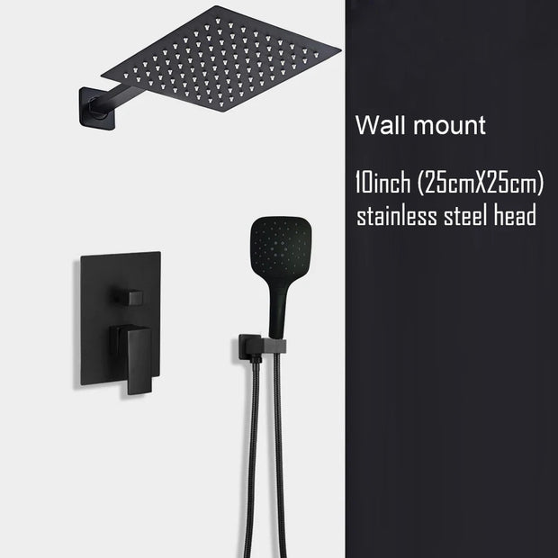 Black Shower Set Wall Mounted Shower Faucet Mixer 8inch to16inch Rainfall Bathroom Shower Tap with Handshower Rotate Bath Spout