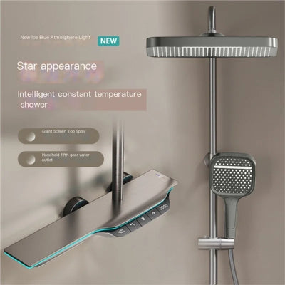 Light Luxury Intelligent Digital Display Thermostatic Shower Set With Ambient Light Piano Keys Bathroom Brass Booster Shower Set