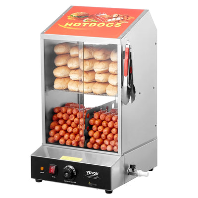 SucceBuy 36L 2-Tier Hot Dog Steamer Hot Dog Hut Steamer 86℉~185℉ Temperature Control, Electric Bun Warmer for Hot Dogs & Buns