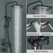 Grey Shower System Set Bathroom Brass Showers Faucet Sets Digital 4 Way LED Rain Bathtub Hot Cold Piano Key Rainfall Shower Set