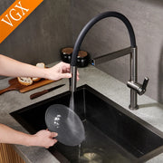 VGX Kitchen Faucet Sink Faucets Rubber Pull Down Stream Sprayer Taps Rotatable Kitchen Mixer Water Tap Hot Cold Crane Brass Grey