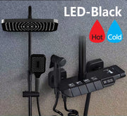 Grey Shower System Set Bathroom Digital LED Rain Showers Faucet Brass Bath Thermostat Rainfall Shower 4 Way with Bidet Taps Sets