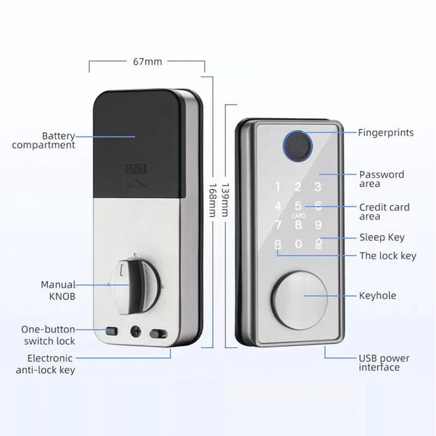 Anti-theft Smart Home Security Door Lock Tuya APP Bluetooth-compatible Smart Door Lock with Key Easy Installation