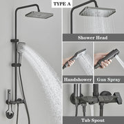 Grey Shower System Set Bathroom Brass Showers Faucet Sets Digital 4 Way LED Rain Bathtub Hot Cold Piano Key Rainfall Shower Set