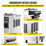 VEVOR Commercial Soft Ice Cream Machine, 2200W Serve Yogurt Maker, 3 Flavors Ice Cream Maker, 5.3 to 7.4 Gallons per Hour