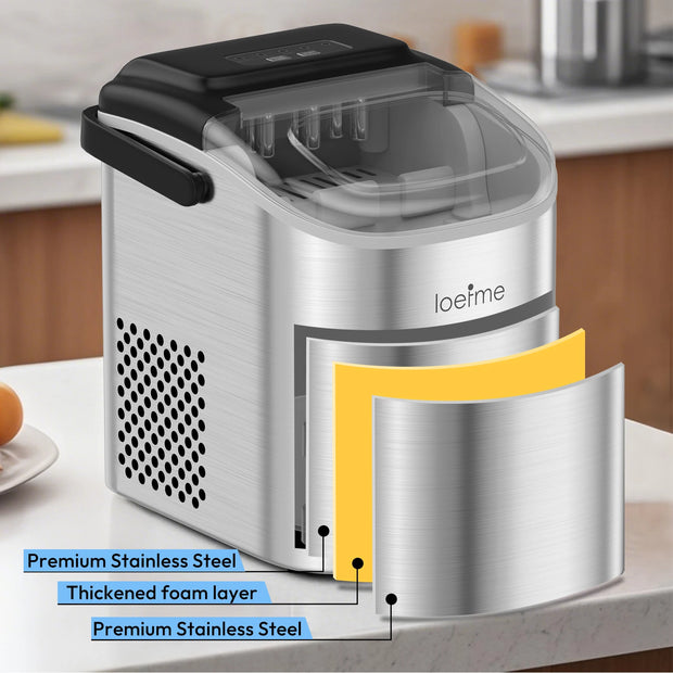 LOEFME Portable Mini Fully Automatic Bullet Shaped Ice Maker 12kg/24h 6 Minutes/9pcs Ice Cubes W/ Scoop Professional Ice Machine