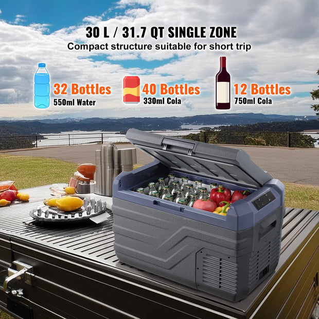 SucceBuy 30/37/45L Car Refrigerator Single Zone Portable Freezer&Built-in Light Compressor Cooler for Outdoor Camping RV