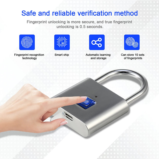 Waterproof Fingerprint Lock Smart Biometric Fingerprint Keyless Door Lock Security Padlock for Luggage Case