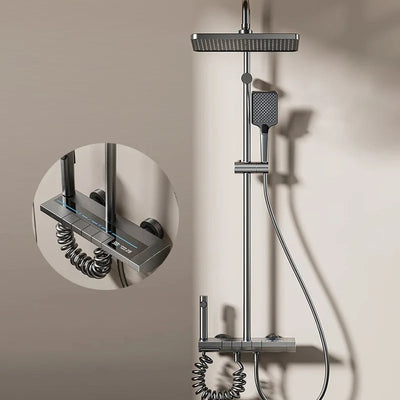 Space Aluminum Shower Set Gray Shower System Set Digital Display Piano Button With Ambient Light Bathroom Faucets Shower Head