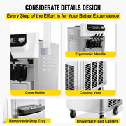 VEVOR 2200W Commercial Vertical Soft Ice Cream Machine 7.4 Gallons per Hour Efficient Dessert Equipment Ice Cream Machine