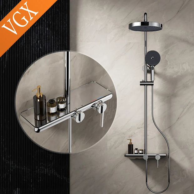 VGX Bathroom Shower System Set Modern Shower Faucet Set 3-way Rainfall  Shower Set Shower Mixer Crane with Hand Shower Set Grey