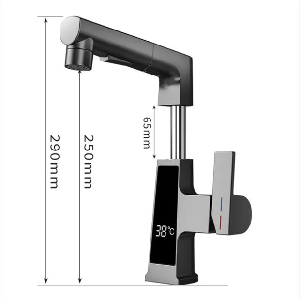 LED Bathroom Faucet Intelligent Temperature Sensor Digital Display Faucet Brass Basin Taps Cold Hot Water Pull Out Lifting