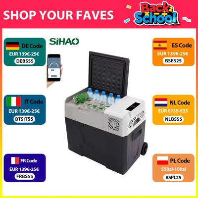 SIHAO 30/40/50L Portable Car Fridge - 12/24V Dual Zone Compressor Cooler for Truck/RV/Boat Outdoor Camping & Home, DC/AC Freezer