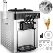VEVOR Commercial Ice Cream Machine 5.3 to 7.4Gal per Hour Soft Serve with LED Display Auto Clean 3 Flavors for Restaurants,2200W