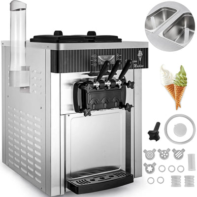 VEVOR Commercial Ice Cream Machine 5.3 to 7.4Gal per Hour Soft Serve with LED Display Auto Clean 3 Flavors for Restaurants,2200W