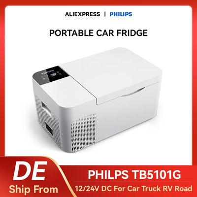 PHILIPS TB5101G 12 Volt Fridge, 25 Litre Car Fridge, 12/24 V DC Car Electric Fridge, Compressor Cool Box for Car, Truck