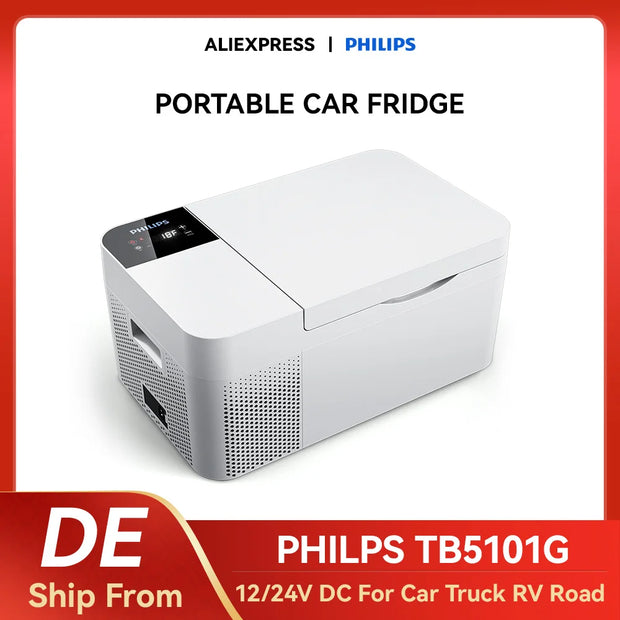 PHILIPS TB5101G 12 Volt Fridge, 25 Litre Car Fridge, 12/24 V DC Car Electric Fridge, Compressor Cool Box for Car, Truck